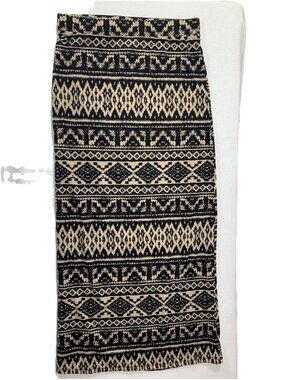 B&B Boutique Maxi Skirt Womens Small Black Tan Geometric Tribal Print Stretch